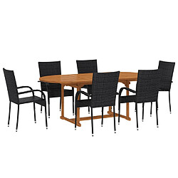 Salle à manger de jardin 7 pcs,Table et chaise à dîner Résine tressée Noir -MN58360