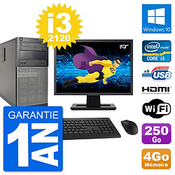 PC Tour Dell 390 MT Ecran 19" i3-2120 RAM 4Go Disque 250Go HDMI Windows 10 Wifi - Occasion