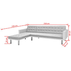 vidaXL Canapé-lit d'angle tissu 218 x 155 x 69 cm blanc et gris pas cher