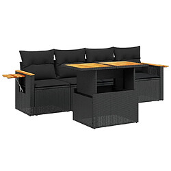 Maison Chic Ensemble de 5 Tables et chaises d'extérieur avec coussins,Salon de jardin noir résine tressée -GKD962277