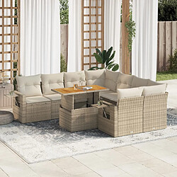 vidaXL Salon de jardin avec coussins 9 pcs beige résine tressée