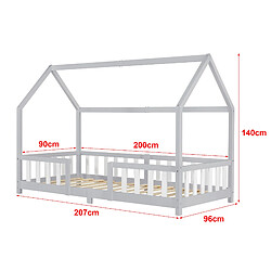 Avis Lit d'enfant Forme Maison Sisimiut avec Matelas à Mousse à Froid 200 x 90 cm Gris Clair Blanc [en.casa]