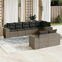 vidaXL Salon de jardin 8 pcs avec coussins gris résine tressée