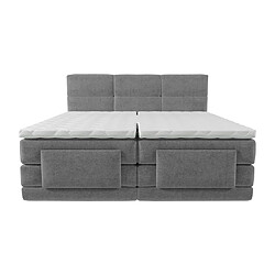 Vente-Unique Ensemble complet boxspring tête de lit capitonnée + sommiers relaxation électrique + matelas + surmatelas - 2 x 80 x 200 cm - Tissu - Gris clair - LODI de PALACIO pas cher