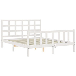 Maison Chic Lit adulte - Cadre Structure de lit avec tête de lit Contemporain blanc 160x200 cm bois massif -MN28102 pas cher