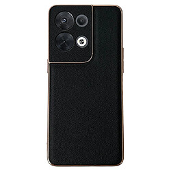 Coque en TPU + cuir véritable électroplaqué, anti-choc, anti-chute pour votre Oppo Reno8 5G/Reno8 5G (Global Version)/4G - noir