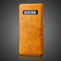 Avis Wewoo Coque Rigide Etui en cuir Fierre Shann Retro Oil cire PU pour Galaxy S10 E avec fentes cartes Jaune