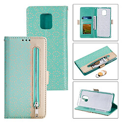 Etui en PU fermeture éclair de peau de fleur de dentelle vert pour votre Xiaomi Redmi Note 9S/Note 9 Pro/Note 9 Pro Max