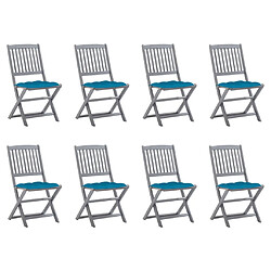 vidaXL Chaises pliables d'extérieur lot de 8 et coussins Bois d'acacia