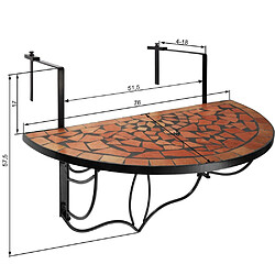 Acheter Helloshop26 Table de balcon en demi lune rabattable marron terracotta mosaïque 76 cm 2208253