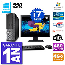 PC Dell 3020 SFF Ecran 22" Intel i7-4790 RAM 4Go SSD 480Go Graveur DVD Wifi W7 - Occasion