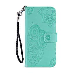 Etui en PU empreinte chouette fleur motif cyan pour votre Samsung Galaxy A21s