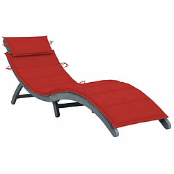 Maison Chic Chaise longue avec coussin | Bain de soleil Relax | Transat Gris Bois d'acacia solide -GKD67674