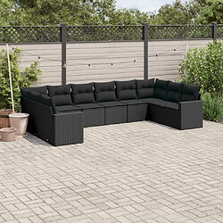 Maison Chic Salon de jardin 10 pcs avec coussins | Ensemble de Table et chaises | Mobilier d'Extérieur noir résine tressée -GKD45302