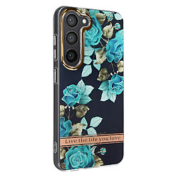 Avizar Coque pour Samsung Galaxy S23 Dos Rigide Contour Souple Design Fleurs Turquoises