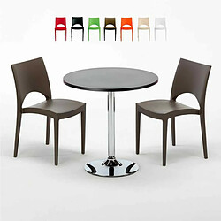 Grand Soleil Table Ronde Noir et 2 Chaises Colorées P