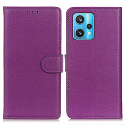 Etui en PU texture litchi avec support, violet pour votre Realme 9 Pro +