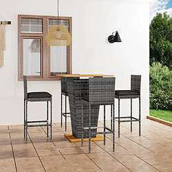 Maison Chic Ensemble de bar de jardin 5 pcs et coussins,Table + chaises + coussins de jardin Résine tressée Gris -GKD782518