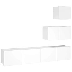 Maison Chic Ensemble de meubles TV 4 pcs | Banc TV Moderne pour salon | Meuble de Rangement - Blanc brillant Bois d'ingénierie -MN73428