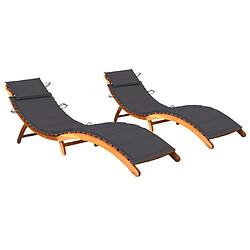 vidaXL Chaises longues lot de 2 avec coussins Bois d'acacia solide 