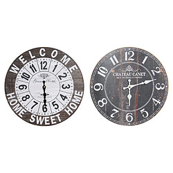 Horloge Murale DKD Home Decor Loft Blanc Noir Bois MDF (2 pcs) (34 x 4 x 34 cm)