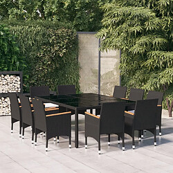 vidaXL Ensemble à dîner de jardin 11 pcs Résine tressée Noir