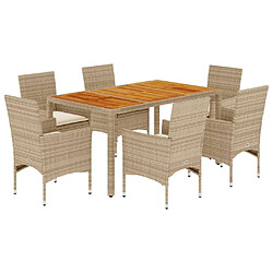 vidaXL Ensemble à manger de jardin et coussins 7pcs beige rotin acacia