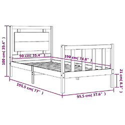 vidaXL Cadre de lit sans matelas noir 90x190 cm bois de pin massif pas cher