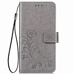 Wewoo Housse Coque Étui en cuir à Motif fleurs pressées Lucky Clover pour Galaxy M10avec porte-cartes et porte-cartesportefeuille et dragonne Gris