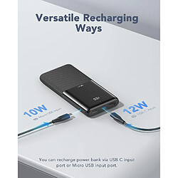 Avis SANAG Lot De 2 Batterie Externe 10000Mah, Power Bank Usb C Ultra Mince Chargeur Portable Avec 2 Ports Usb Sortie Et Affichage Led Pour Iphone, Samsung, Huawei Etc Noir & Blanc