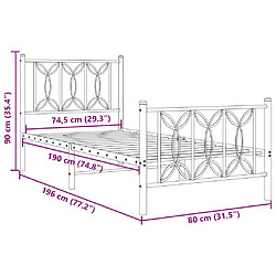 Vidaxl Cadre de lit métal avec tête de lit/pied de lit blanc 75x190 cm pas cher