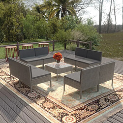 Maison Chic Salon de jardin 9 pcs + coussins - Mobilier/Meubles de jardin - Table et chaises d'extérieur Résine tressée Gris -MN17440