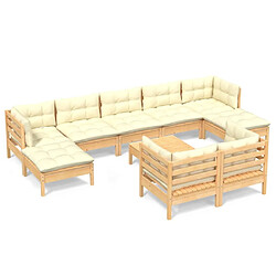 Maison Chic Salon de jardin 10 pcs avec coussins | Ensemble de Table et chaises | Mobilier d'Extérieur crème Bois de pin solide -GKD95870