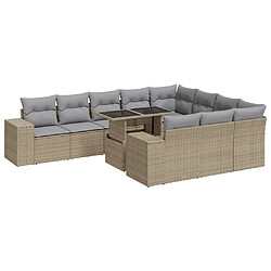 vidaXL Salon de jardin 11 pcs avec coussins beige résine tressée