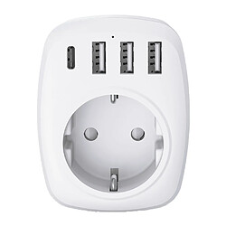 Adaptateur prise voyage UE/UK - 4 ports USB inclus - prise européenne vers prise UK - blanc - Voltman