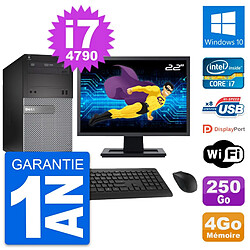 PC Tour Dell 3020 Ecran 22" Intel i7-4790 RAM 4Go Disque 250Go Windows 10 Wifi - Occasion