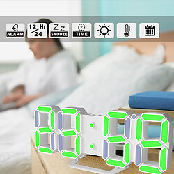 Avis Horloge Murale LED Numérique 3D Moderne Snooze 12/24 Heures USB Blanc + Vert