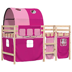 Avis Vidaxl Lit mezzanine enfants avec tunnel rose 80x200cm bois pin massif