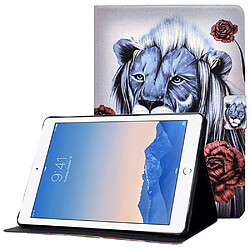 Etui en PU fermoir magnétique avec support et porte-cartes pour votre iPad Air (2013)/Air 2/9.7-pouces (2017)/(2018) - Rose et lion