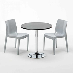 Avis Grand Soleil Table Ronde Noir et 2 Chaises Colorées P