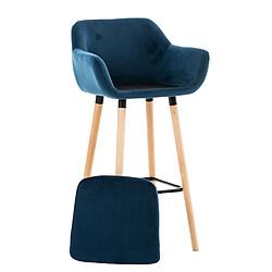 Decoshop26 Tabouret de bar lounge x1 design scandinave assise en velours bleu pieds en bois repose-pieds en métal 10_0004913