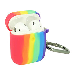 Avizar Coque AirPods Version 1 et 2 Silicone Motif Arc en ciel Mousqueton