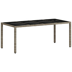 vidaXL Table de jardin dessus en verre gris clair résine tressée