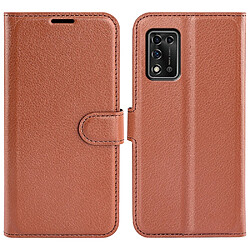 Etui en PU texture litchi, fermoir magnétique, anti-chocs avec support, marron pour votre ZTE Libero 5G II