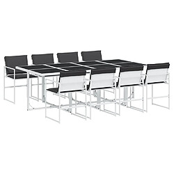 vidaXL Ensemble à manger de jardin avec coussins 9 pcs blanc textilène