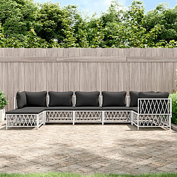 Maison Chic Salon de jardin 7 pcs + coussins - Mobilier/Meubles de jardin - Table et chaises d'extérieur blanc acier -MN30410