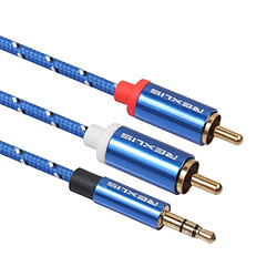 Avis Wewoo Connecteur plaqué or 3,5 mm mâle vers double RCA Câble audio tressé en coton bleu pour interface d'entrée RCA Haut-parleur actifLongueur 0,5 m