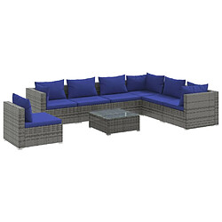 vidaXL Salon de jardin 8 pcs avec coussins résine tressée gris