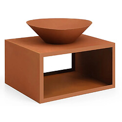 Vente-Unique Brasero en acier Corten avec range bûches - L90 x H67,5 x P75 cm - BEZIO