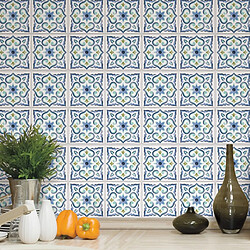 Thedecofactory CARREAUX DE CIMENT - Carrelage mural faïence adhésive carreaux de ciment bleu-blanc - 4 fois 25x25cm